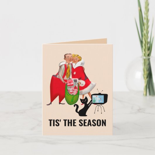 RETRO CHRISTMAS COUPLE & CAT GREETCARD FEIERTAGSKARTE (Vorderseite)