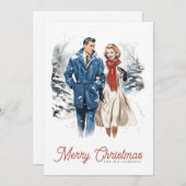 Retro Christmas Couple Feiertagskarte (Vorne/Hinten)