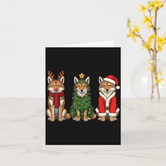 Retro Christmas Coyote Santa Reindeer Karte (Gelbe Blume)