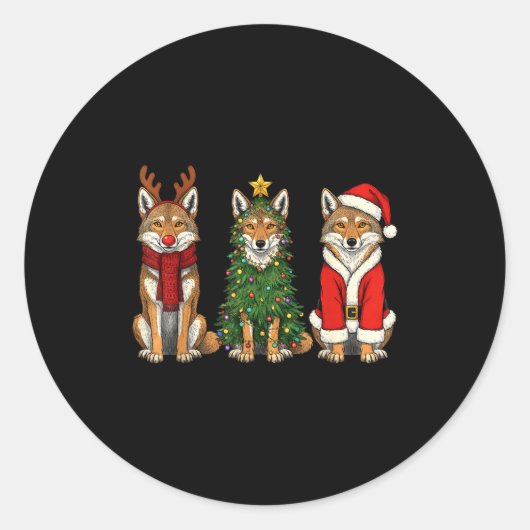 Retro Christmas Coyote Santa Reindeer Runder Aufkleber (Vorderseite)