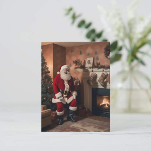 Retro Christmas Creepy Santa Postkarte (Stehend Vorderseite)