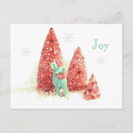 Retro Christmas Deer Joy with Snowflakes Feiertagspostkarte