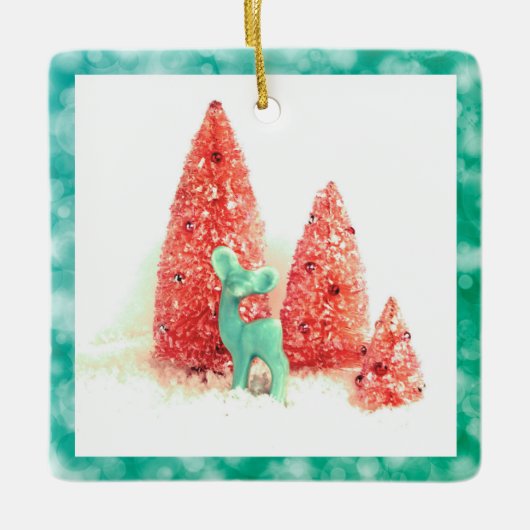 Retro Christmas Deer mit Aqua Frame Keramikornament (Vorderseite)
