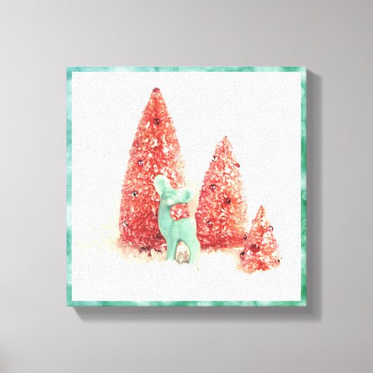 Retro Christmas Deer mit Aqua Frame Leinwanddruck (Vorderseite)