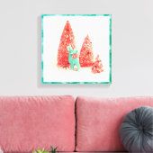 Retro Christmas Deer mit Aqua Frame Leinwanddruck (Insitu (Wohnzimmer))