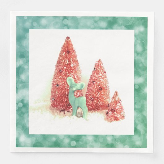 Retro Christmas Deer mit Aqua Frame Serviette (Vorderseite)