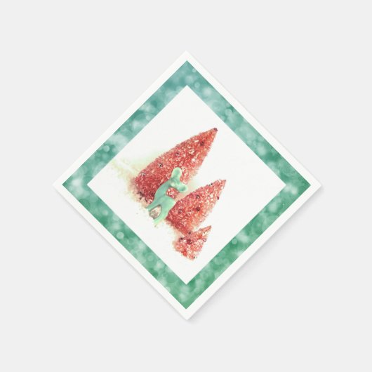 Retro Christmas Deer mit Aqua Frame Serviette (Ecke)
