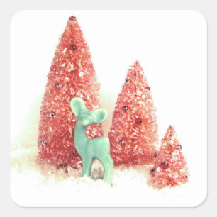 Retro Christmas Deer Quadratischer Aufkleber