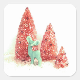 Retro Christmas Deer Quadratischer Aufkleber