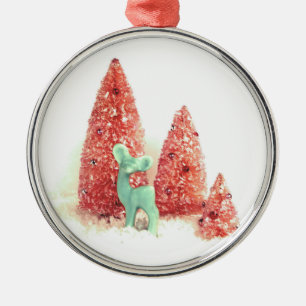 Retro Christmas Deer Silbernes Ornament