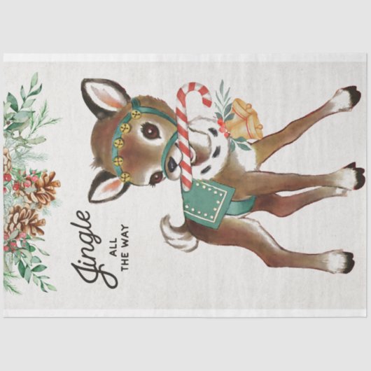 Retro Christmas Deer und Candy Cane Seidenpapier (Vorderseite)