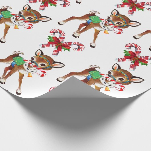 Retro Christmas Deer und Candy Canes Geschenkpapier (Ecke)