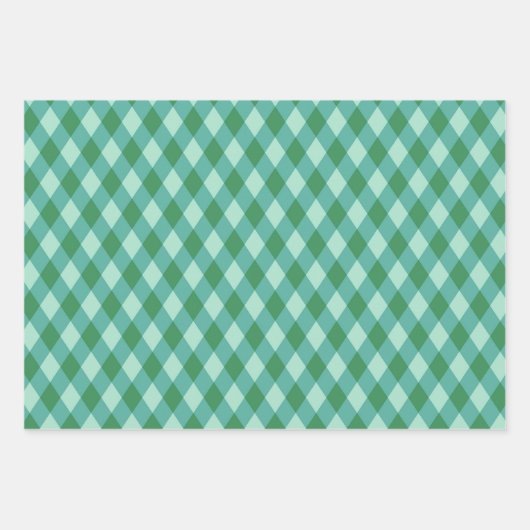 Retro Christmas Diamond Kariert - grün & türkis Geschenkpapier Set (Vorderseite)