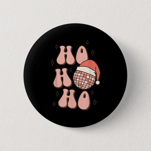 Retro Christmas Disco Ball Groovy Ho Ho Ho Santa H Button (Vorderseite)
