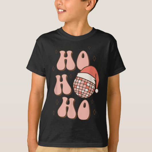 Retro Christmas Disco Ball Groovy Ho Ho Ho Santa H T-Shirt (Vorderseite)