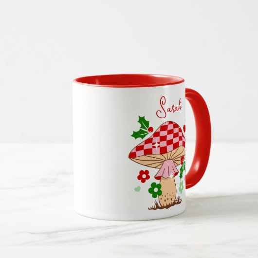 Retro Christmas Disco Ball Mushroom Tasse (VorderseiteRechts)