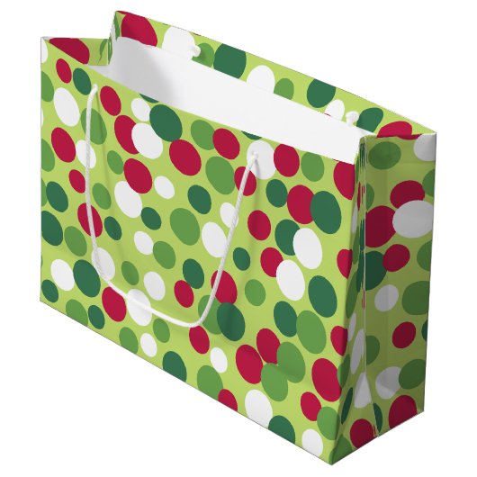 Retro Christmas Dots Große Geschenktasche Geschenktüte (Vorderseite Schrägansicht)