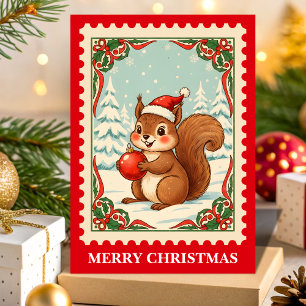 Retro Christmas Eichhörnchen Postage Briefmarke Feiertagskarte
