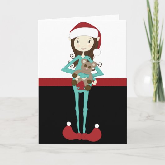 Retro Christmas Elf Feiertagskarte (Vorderseite)