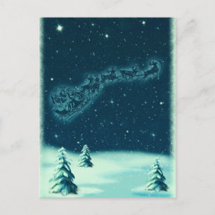 Retro Christmas Eve Santa Reindeer Sleigh Holiday Postkarte