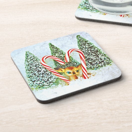 Retro Christmas Fawn Getränkeuntersetzer (Linke Seite)
