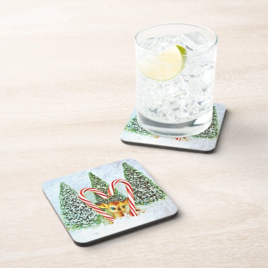 Retro Christmas Fawn Getränkeuntersetzer (Rechte Seite)