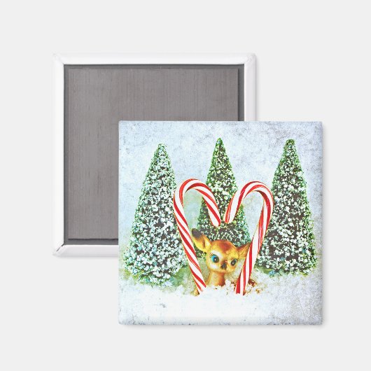 Retro Christmas Fawn Magnet (Vorderseite/Rückseite)