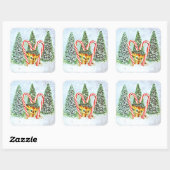 Retro Christmas Fawn Quadratischer Aufkleber (Blatt)