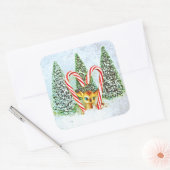 Retro Christmas Fawn Quadratischer Aufkleber (Umschlag)