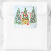 Retro Christmas Fawn Quadratischer Aufkleber (Tasche)