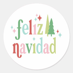 Retro Christmas   Feliz Navidad Runder Aufkleber