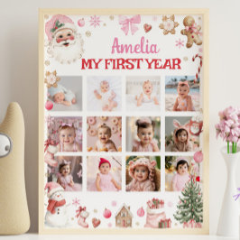 Retro Christmas First Year Photo Milestone Sign Poster