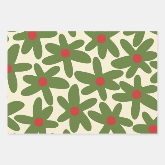 Retro Christmas Floral Daisy Muster Geschenkpapier Set (Vorderseite 2)