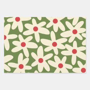 Retro Christmas Floral Daisy Muster Geschenkpapier Set