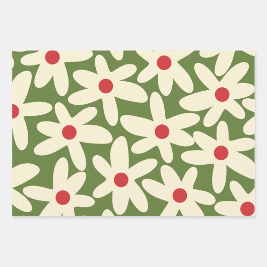 Retro Christmas Floral Daisy Muster Geschenkpapier Set (Vorderseite)