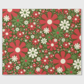 Retro Christmas Floral Fantasy Pattern Red Green Geschenkpapier (Flach)