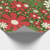 Retro Christmas Floral Fantasy Pattern Red Green Geschenkpapier (Ecke)