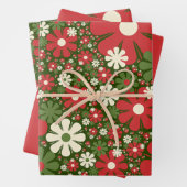 Retro Christmas Floral Fantasy Pattern Red Green Geschenkpapier Set (Beispiel)