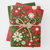Retro Christmas Floral Fantasy Pattern Red Green Geschenkpapier Set (Beispiel)