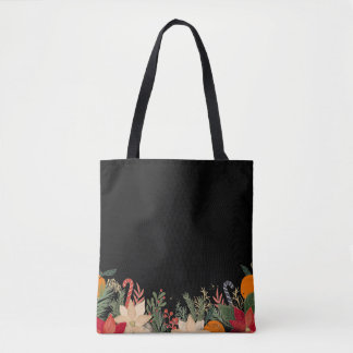 Retro Christmas floral pattern in black Tasche