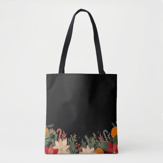 Retro Christmas floral pattern in black Tasche (Vorderseite)