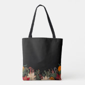 Retro Christmas floral pattern in black Tasche (Rückseite)