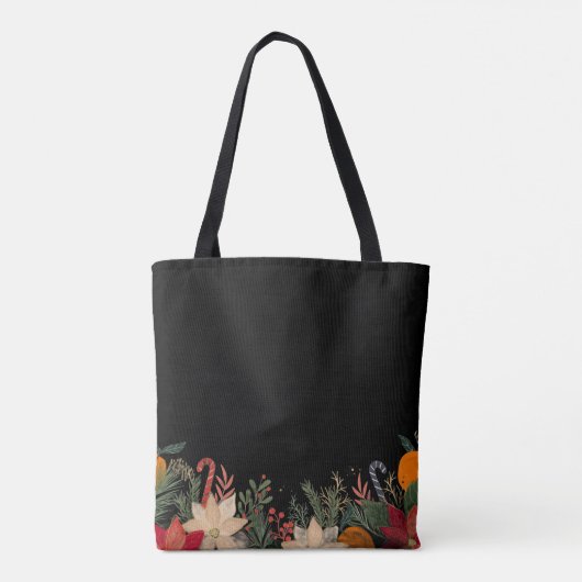 Retro Christmas floral pattern in black Tasche (Rückseite)