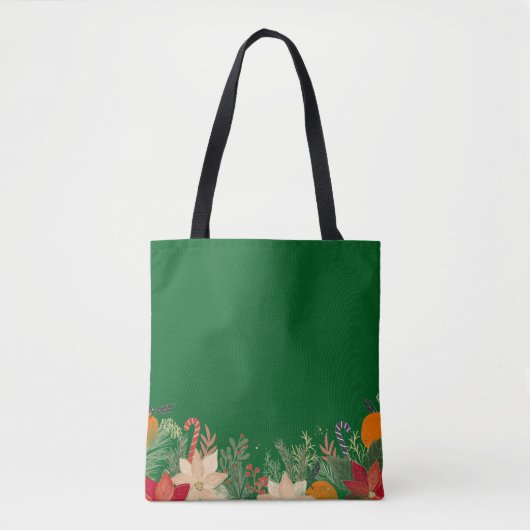 Retro Christmas floral pattern in green Tasche (Vorderseite)