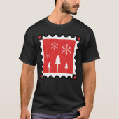 Retro Christmas Forest Red Winter Pines & Snowfl T-Shirt (Vorderseite)
