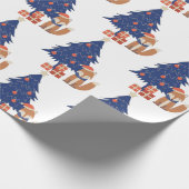 Retro Christmas Fox Illustration Blue Red Geschenkpapier (Ecke)