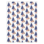 Retro Christmas Fox Illustration Blue Red Tischdecke (Vorderseite)