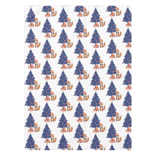 Retro Christmas Fox Illustration Blue Red Tischdecke (Vorderseite)