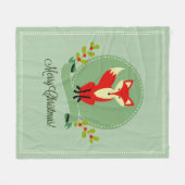 Retro Christmas Fox Pastel Green & Beige 2 Fleecedecke (Vorderseite (Horizontal))