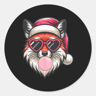 Retro Christmas Fox Weihnachtsmannmütze blasen Bla Runder Aufkleber